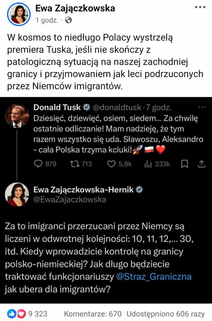 Ewa Zajączkowska Donald Tusk wpis imigranci news 25 06 2025