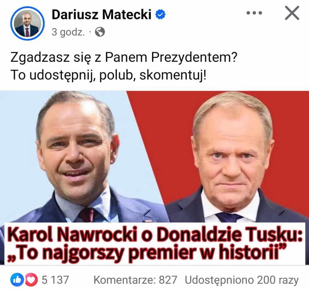 Nawrocki o Tusku wpis Matecki 19 06 2025