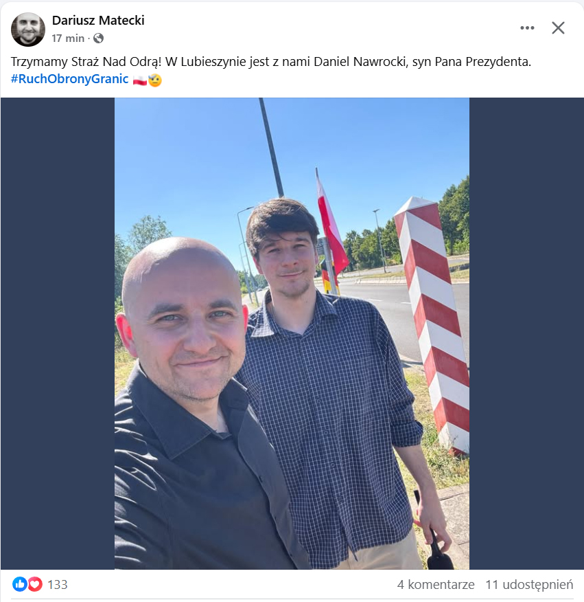 Daniel Nawrocki na granicy Ruch Obrony Granic Matecki lipiec 2025