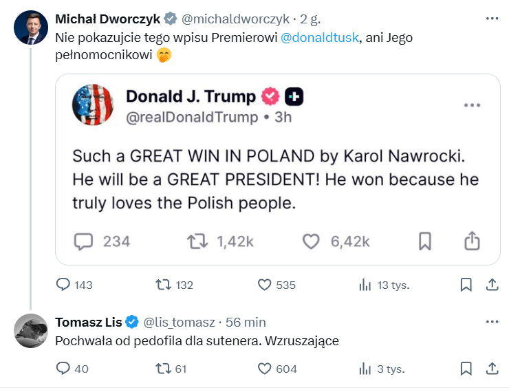 Dworczyk Trump Tomasz Lis wpis