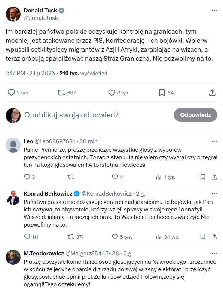 Wpis Donalda Tuska 2 lipca 2025