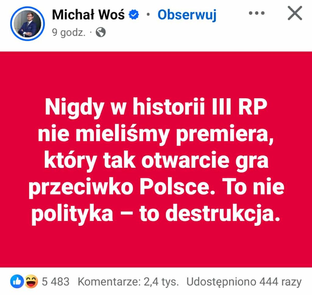Michał Woś Donald Tusk wpis 01 09 2025 news